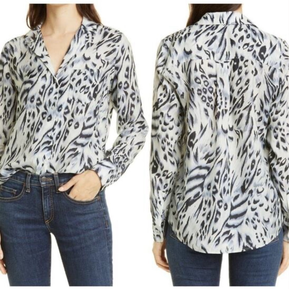 Rails Rebel Shirt Ivory Snow Leopard Animal Long Sleeve Button Front Sz S